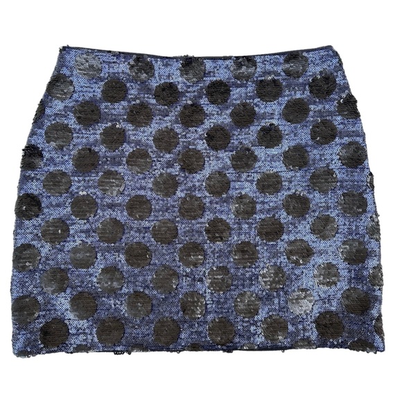 Madewell Broadway & Broome Blue and Black Dot Sequin Mini Skirt NWT 8 - Picture 2 of 7
